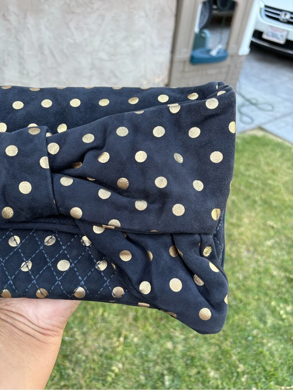 Vintage Y2K Juicy Couture Navy Blue Suede XL Clutch With Bow Detail EUC